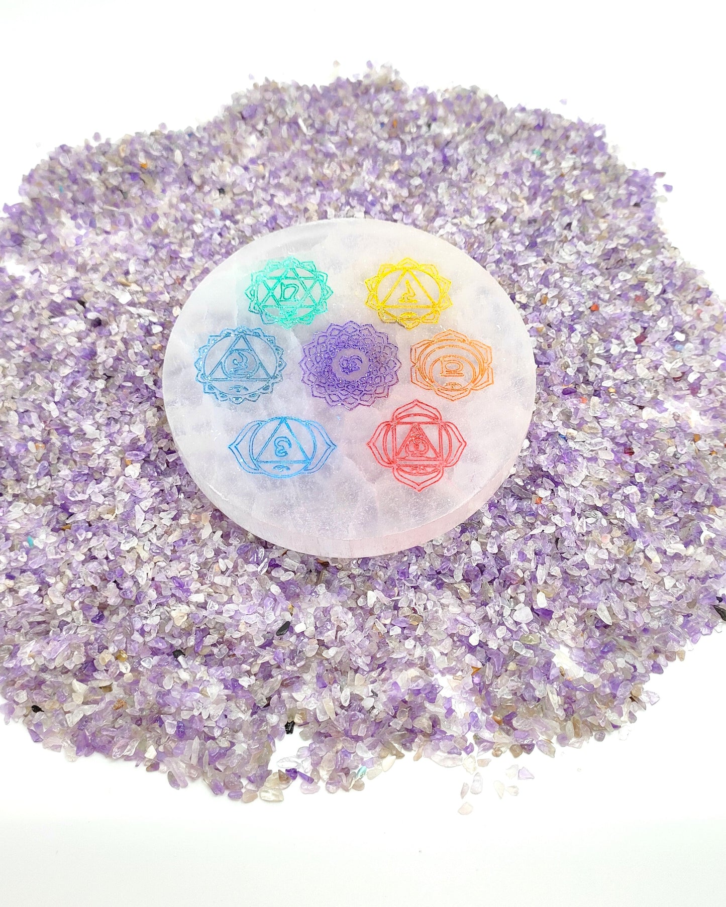 Piastra di Ricarica Colorata Chakra in Selenite piastra ricarica