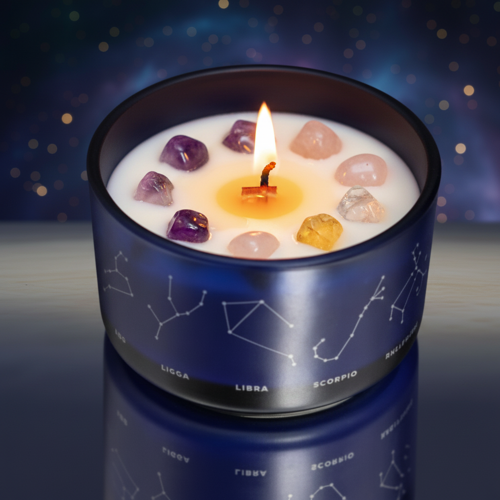 Candela Zodiacale con Cristalli Colorati - Stile Cosmico