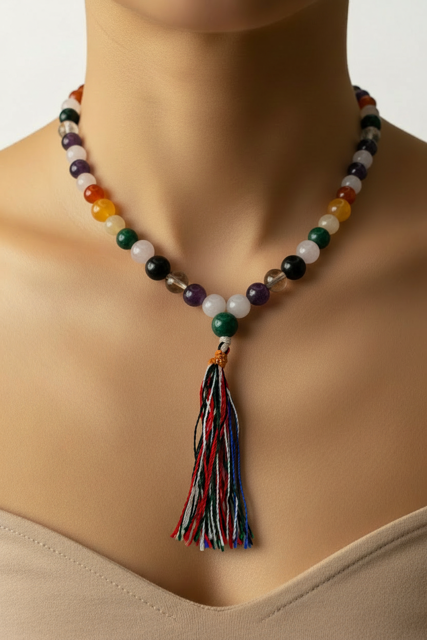 Collana perle multicolore con nappa