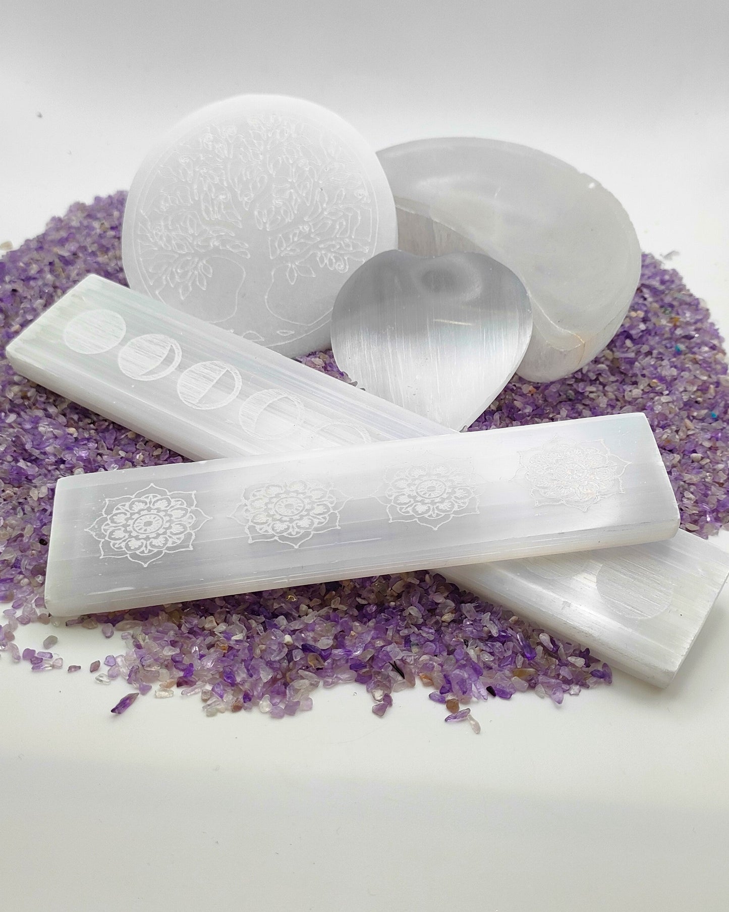 Cuore in Selenite piastra ricarica