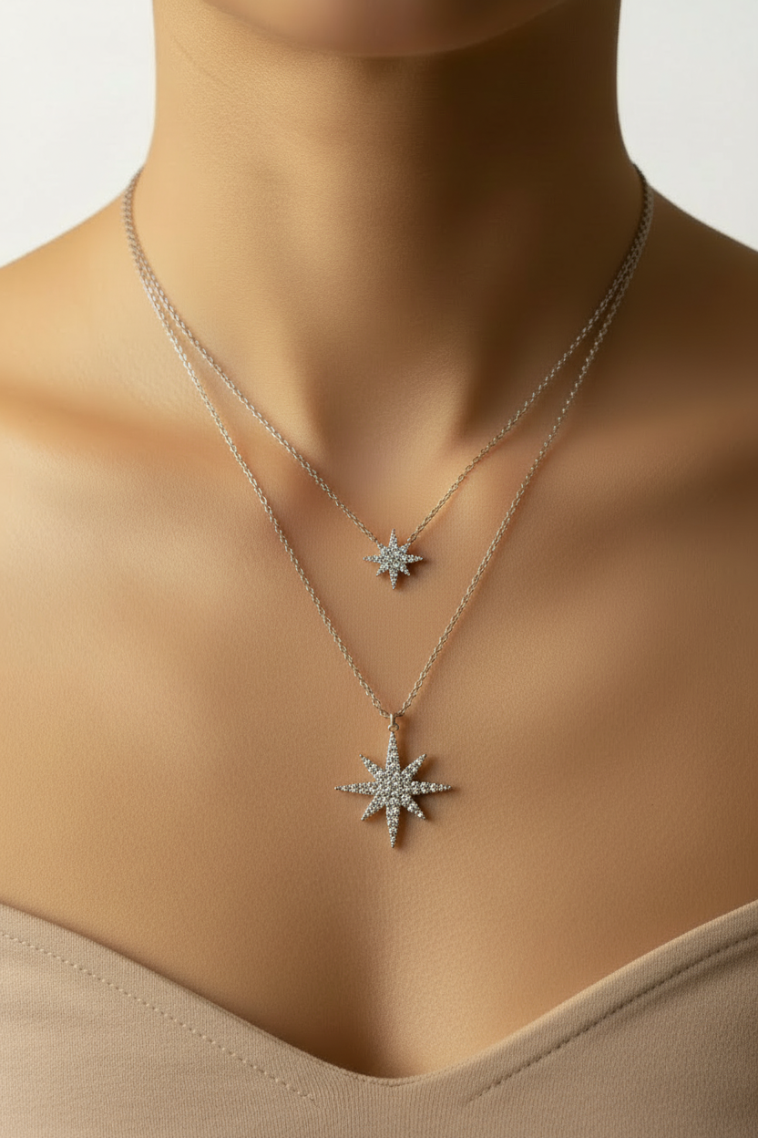 Collana doppia stelle argento