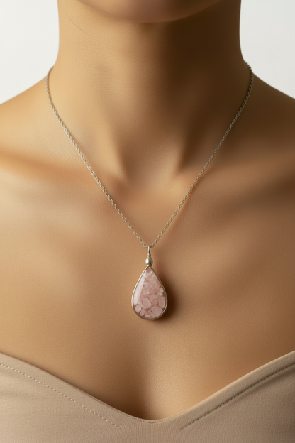 Collana goccia quarzo rosa